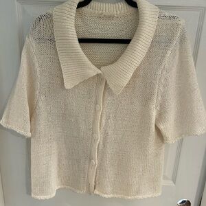New In Ivory Knit Short Sleeve Cardigan Button Front L